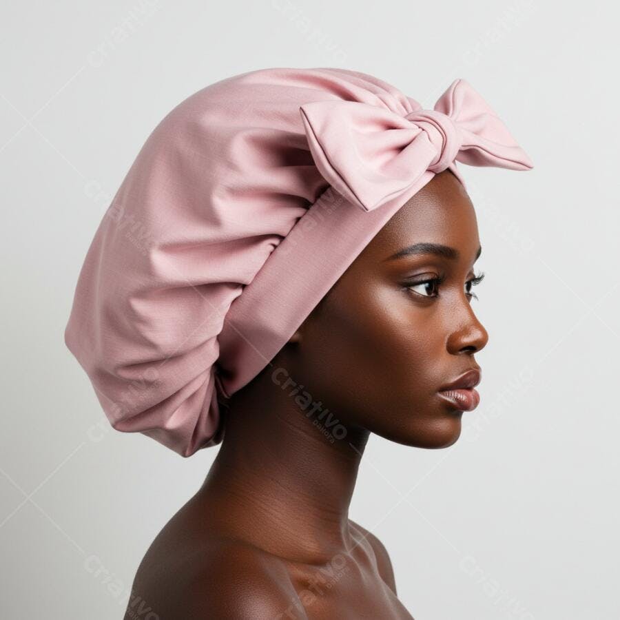 Modelo usando touca rosa com laço