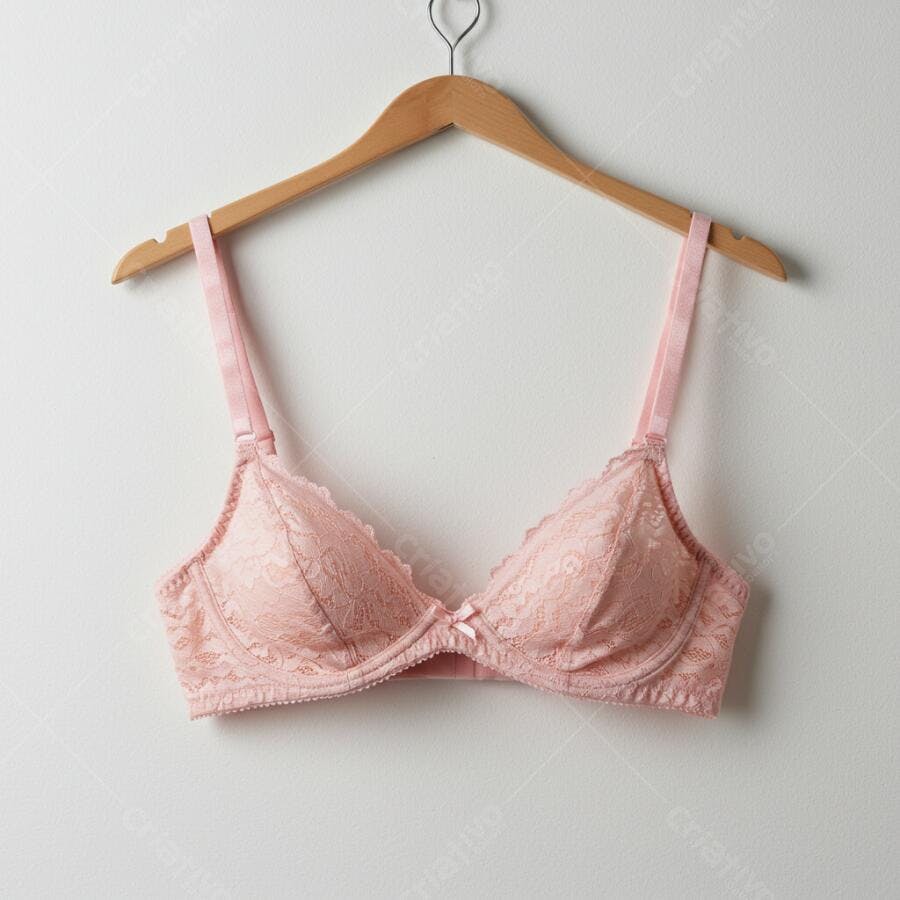 Sutiã rosa claro de renda em cabide