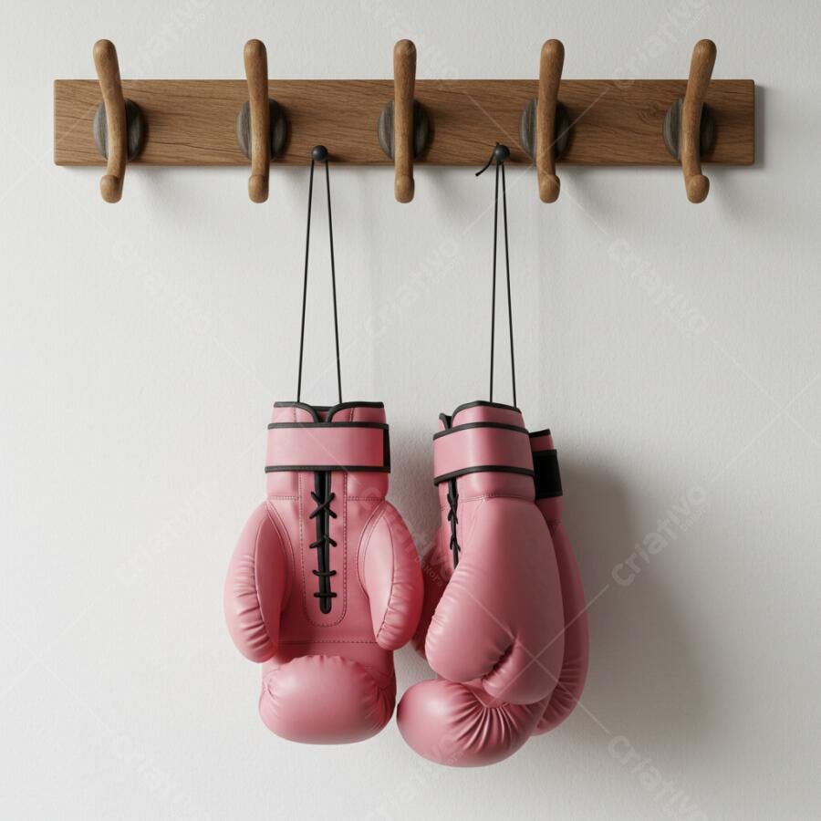 Luvas de Boxe Rosa em Cabide de Madeira