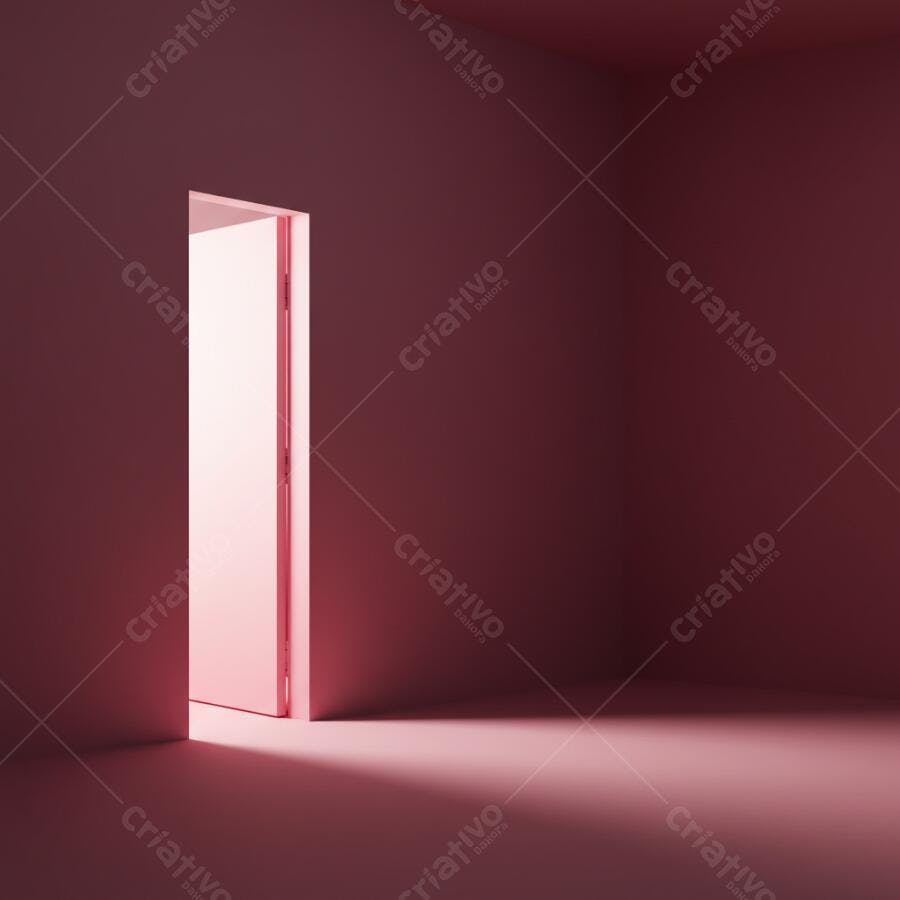 Porta entreaberta em cômodo rosa claro