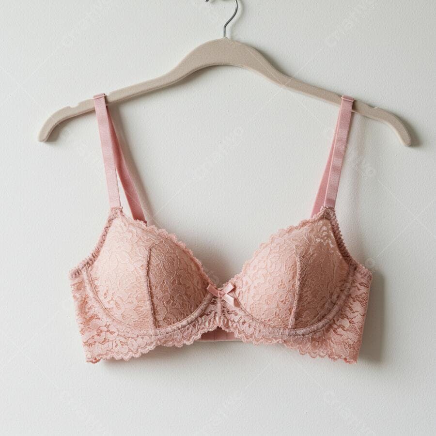 Sutiã rosa claro de renda em cabide