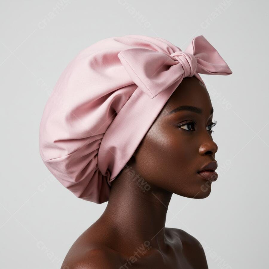 Touca rosa com laço para cabelo Mulher negra