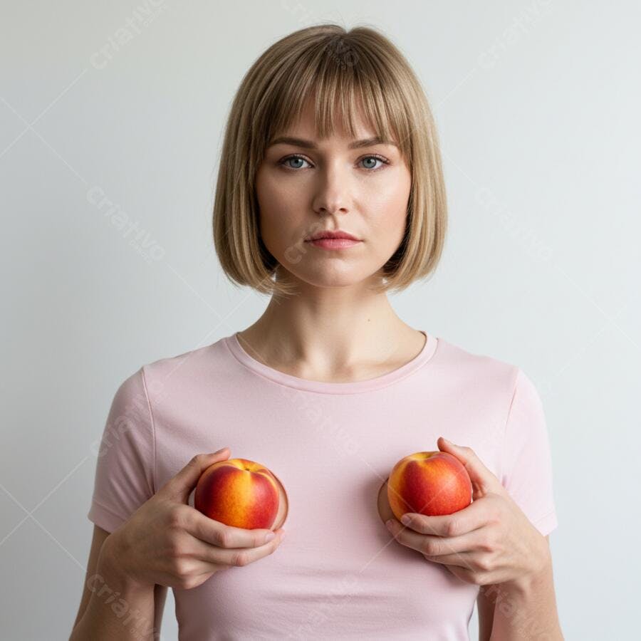 Mulher segurando pêssegos rosa