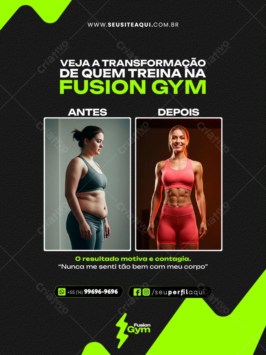 Post de Antes e Depois Transformação Fitness PSD Editável