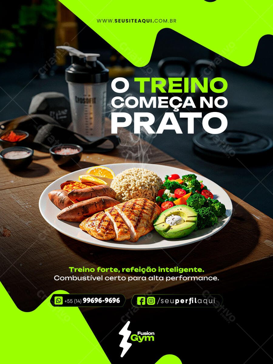 Flyer para Academia com Receita Fitness PSD Editável