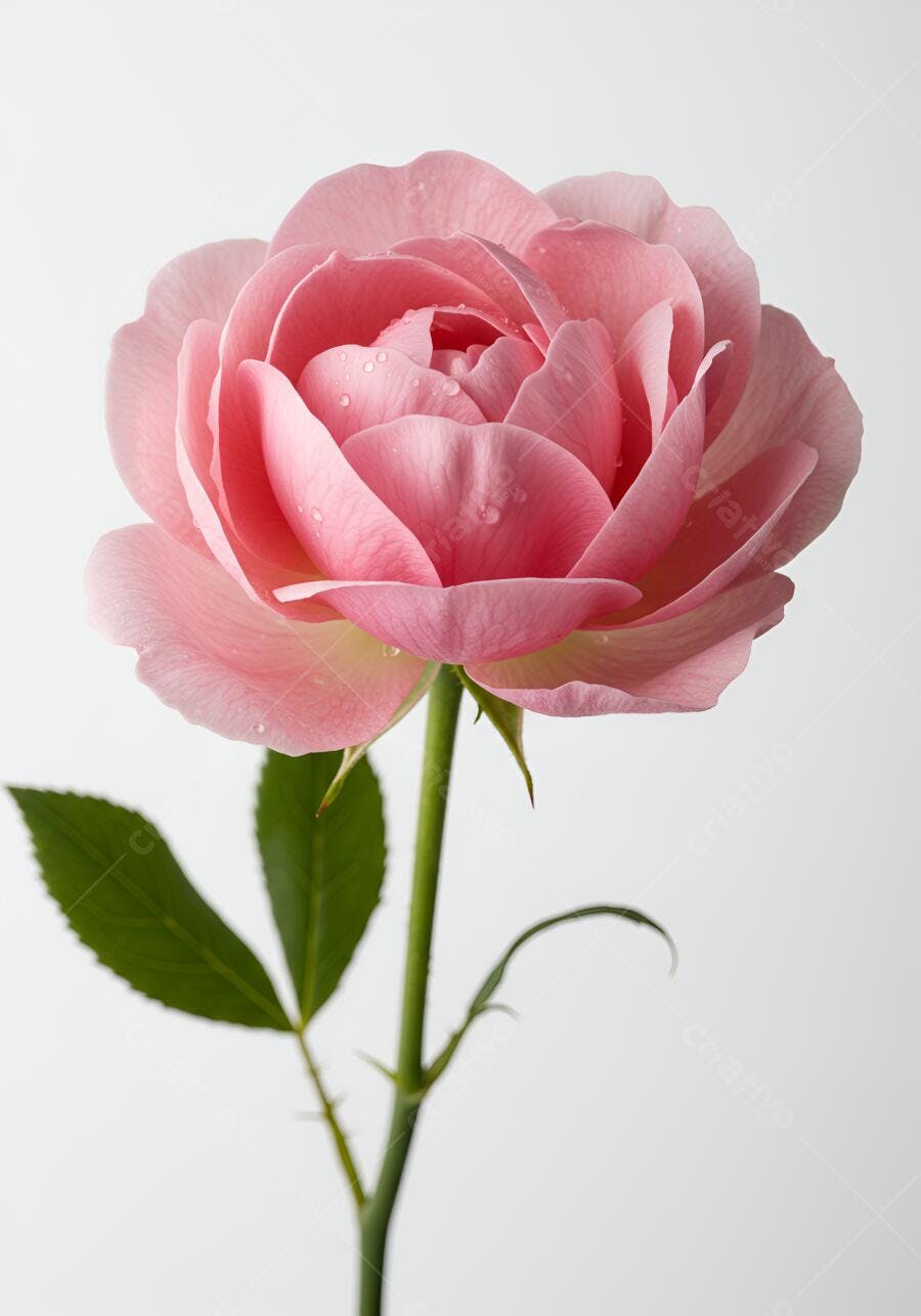 Rosa rosa pálida com gotas d'água