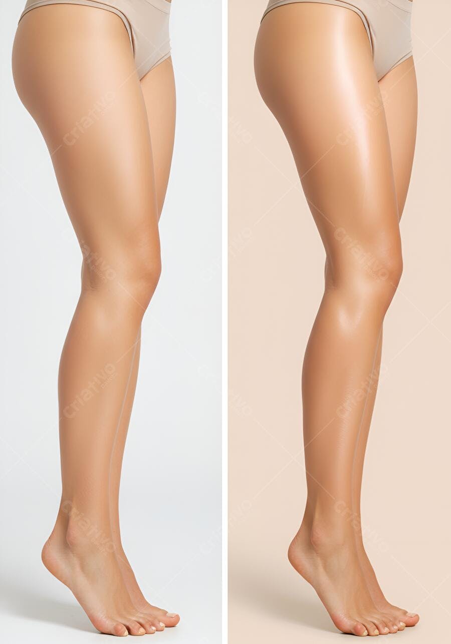 Pernas femininas antes e depois tratamento