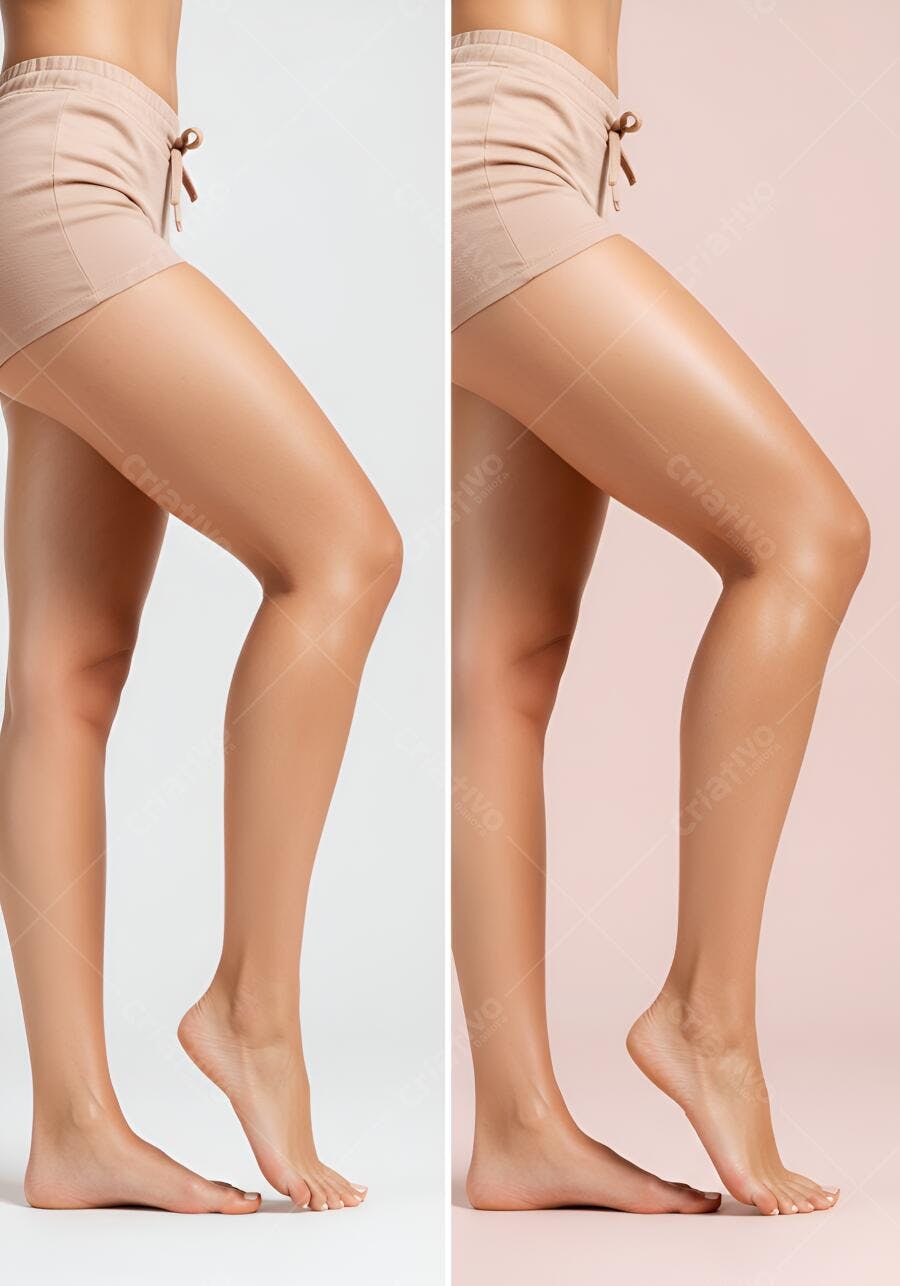 Pernas femininas bronzeadas e sem bronzeado comparação