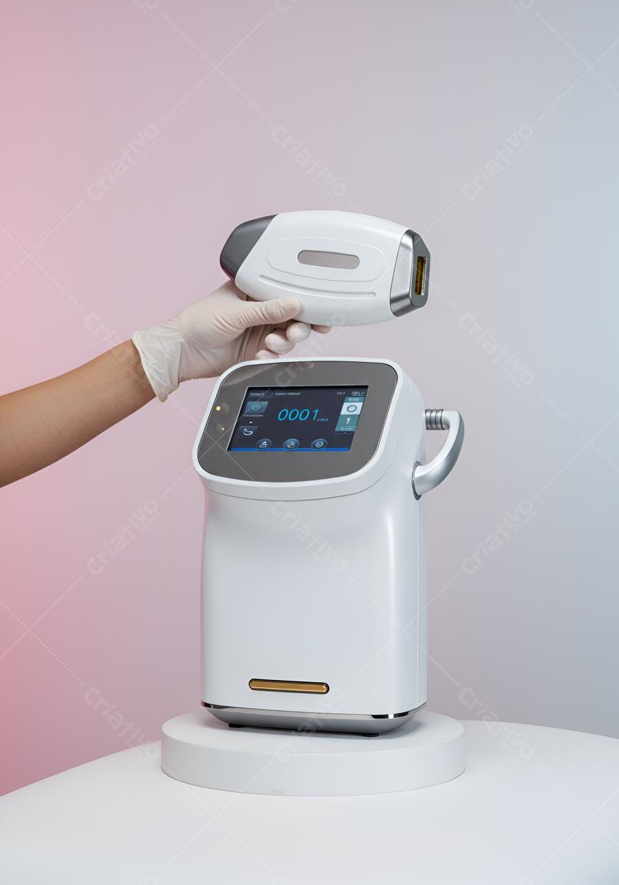 Aparelho de depilação a laser branco e cinza