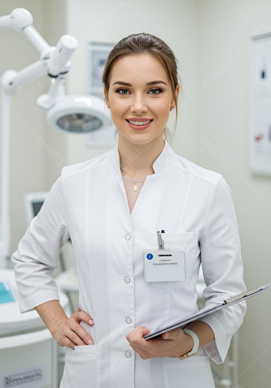 Médica sorridente em consultório médico