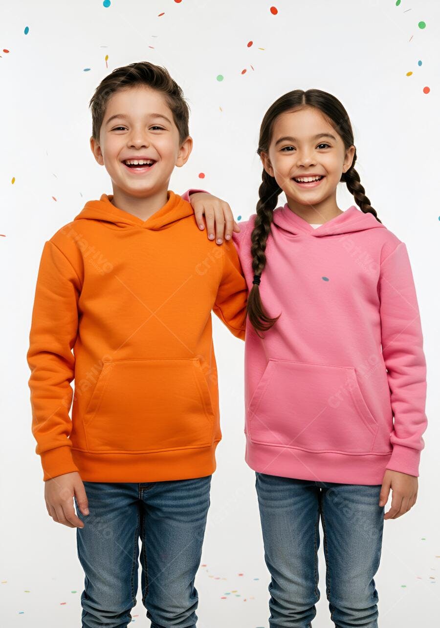 Crianças sorrindo com confetes fundo branco