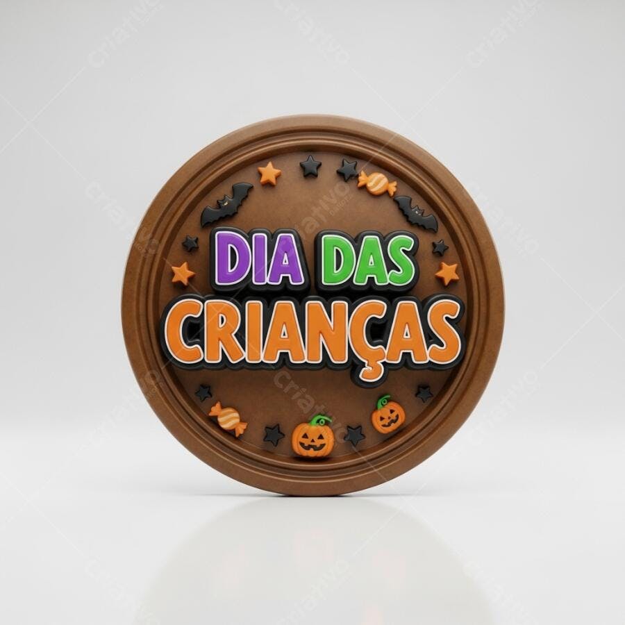 Placas Dia das Crianças marrom com detalhes coloridos