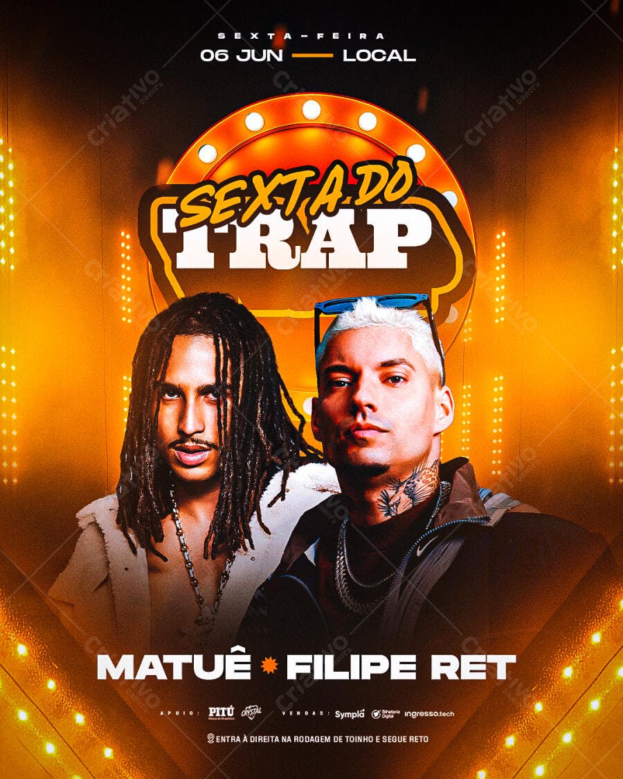Flyer Festa Trap com Matuê e Filipe Ret PSD Editável