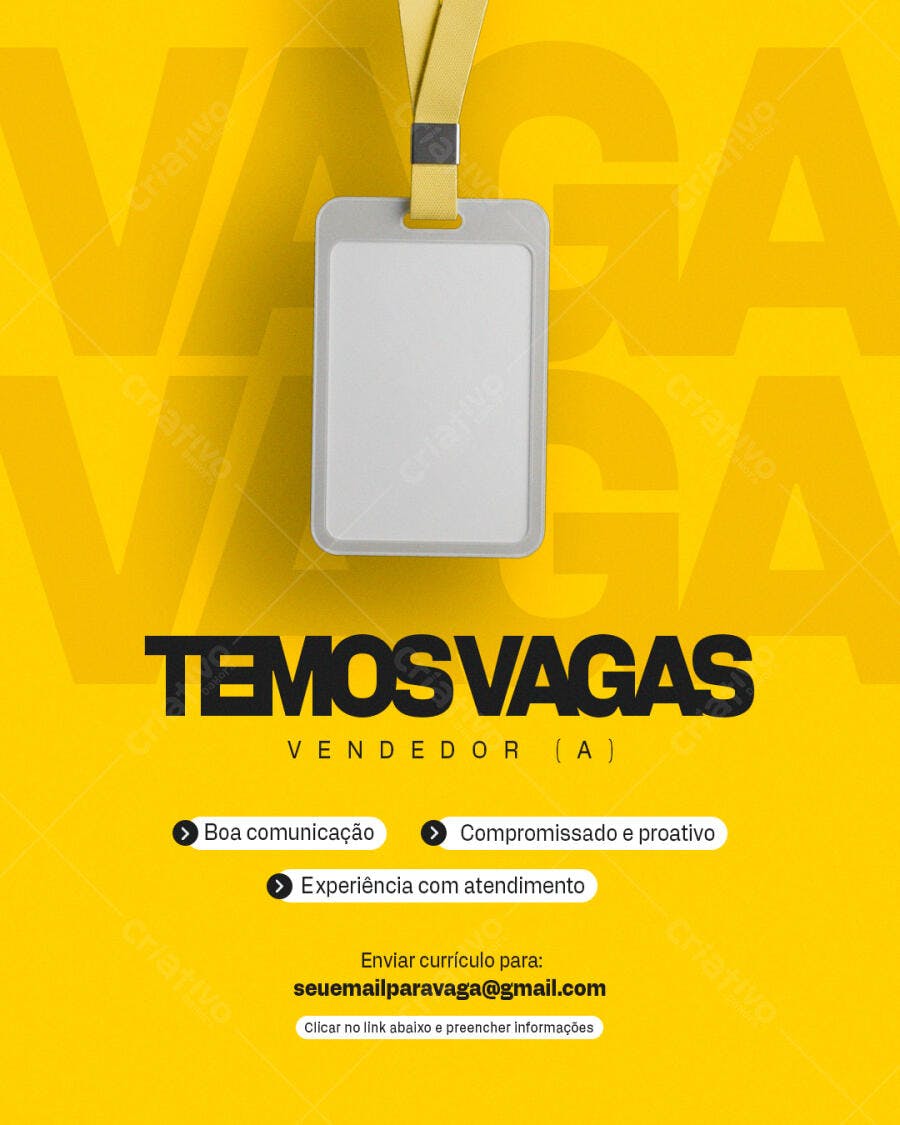 Crachá para Vagas de Emprego PSD Editável