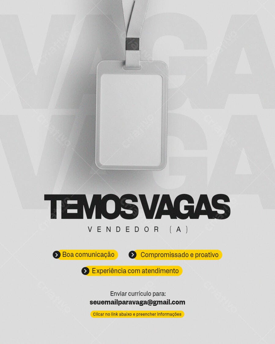 Cartão de Identificação para Vagas de Emprego PSD Editável