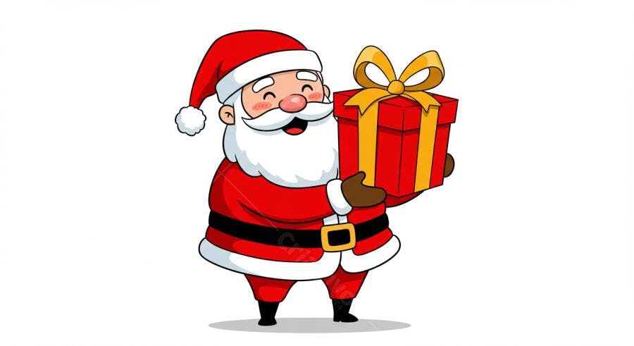 Papai Noel alegre com presente vermelho