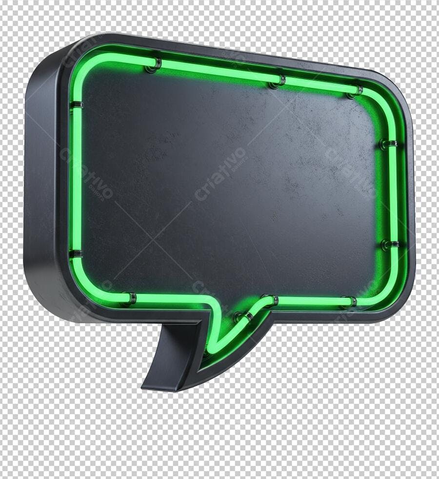 Balão de Fala Neon Verde PNG com fundo transparente