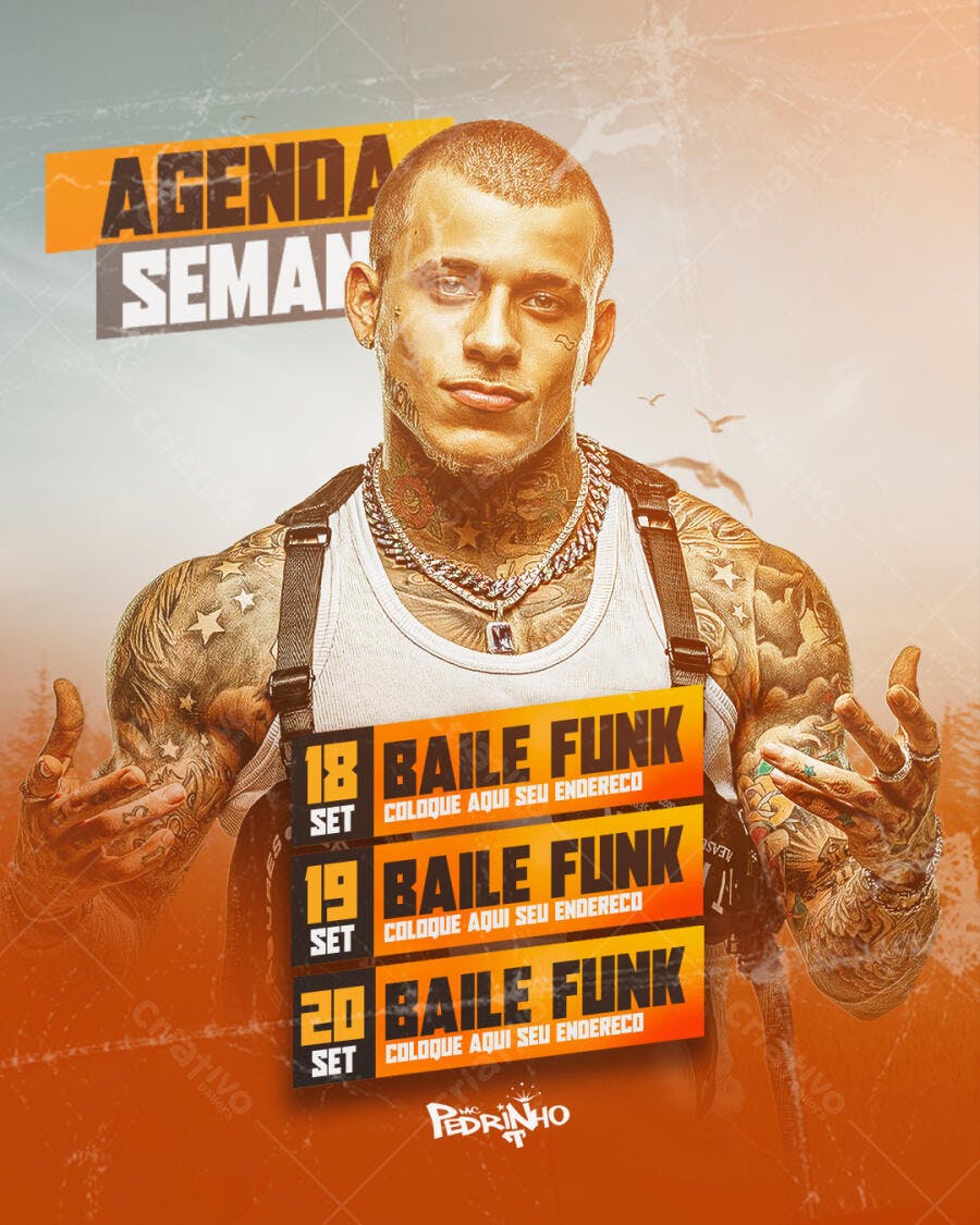 Flyer Baile Funk para Agenda Semanal PSD Editável