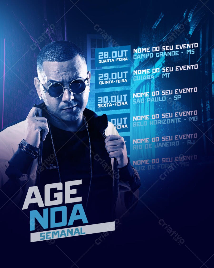 Flyer Agenda Semanal para Shows e Eventos PSD Editável