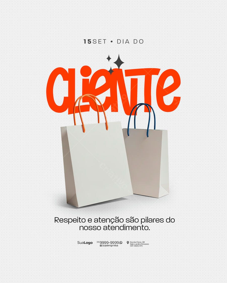 Modelo de Sacola de Compras para o Dia do Cliente PSD Editável