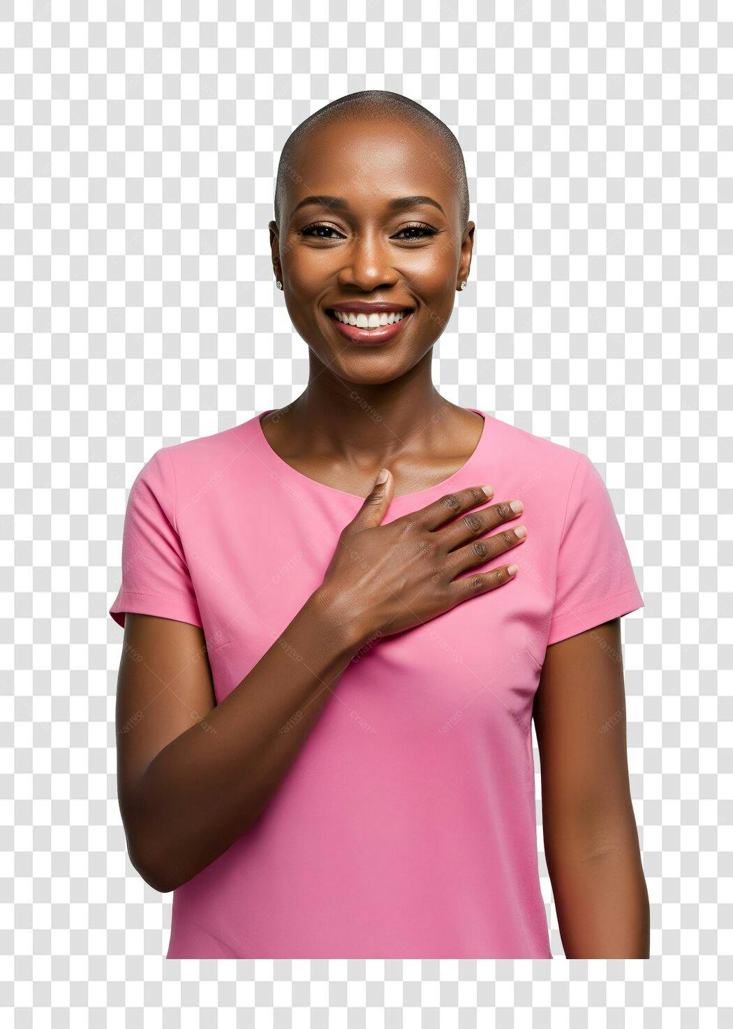 Imagem PNG mulher negra sorrindo rosa com fundo transparente