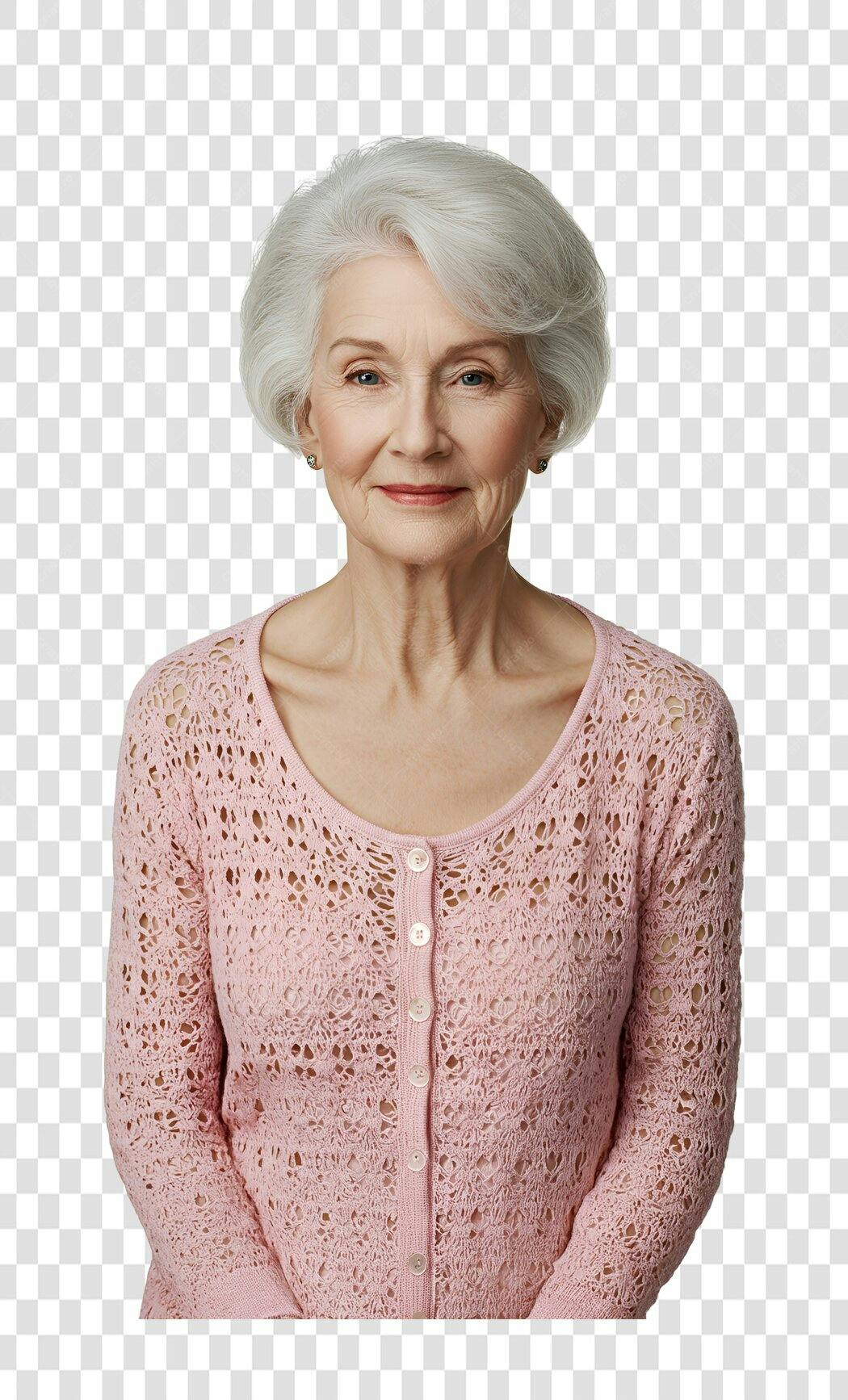 Imagem PNG mulher idosa cabelo branco blusa rosa fundo transparente