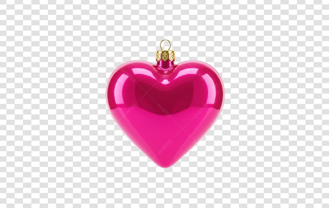 Enfeite Natalino Coração Rosa PNG com fundo transparente