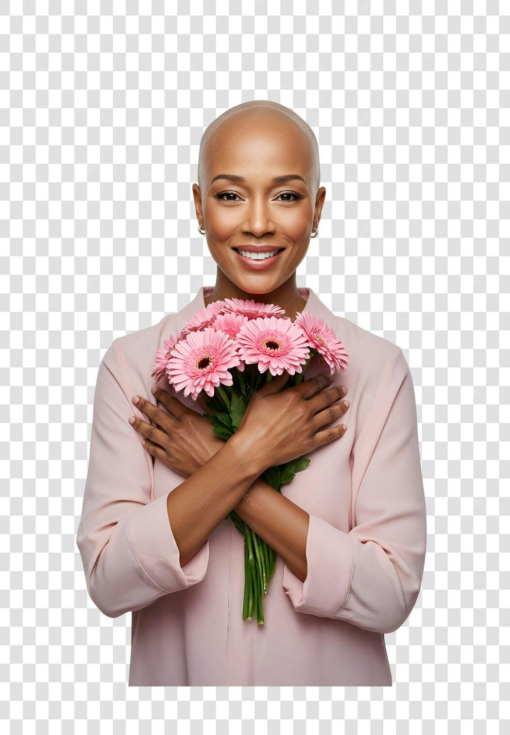Imagem PNG com fundo transparente Mulher Afro com Flores Rosa Dia das Mães