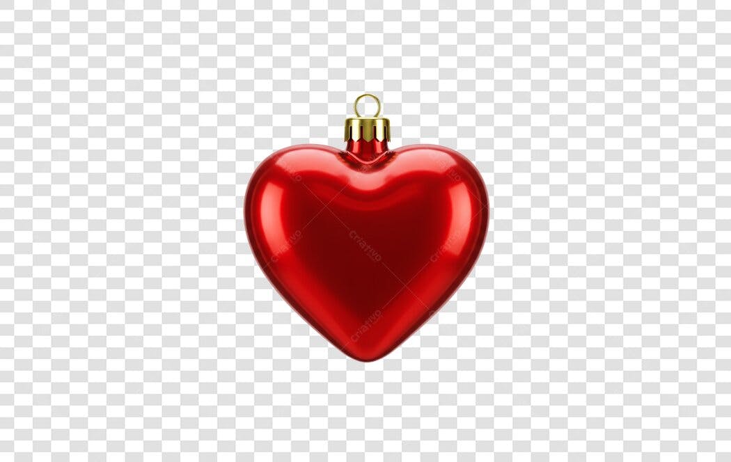 Enfeite Natalino Coração Vermelho PNG com fundo transparente