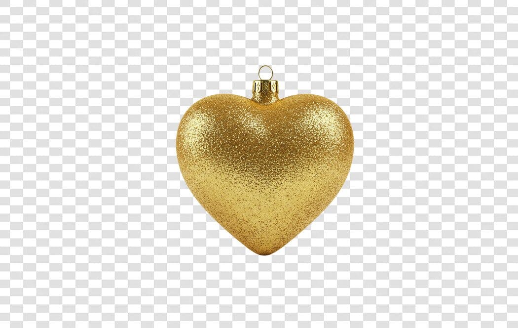 Enfeite Natalino Coração Dourado PNG com fundo transparente