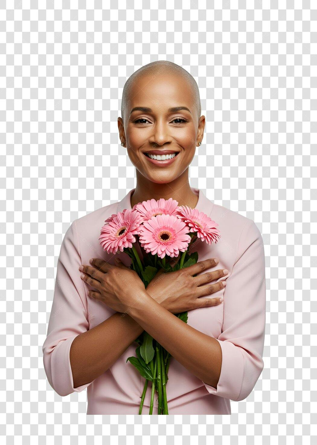 Imagem PNG com fundo transparente Mulher Afro com flores rosa
