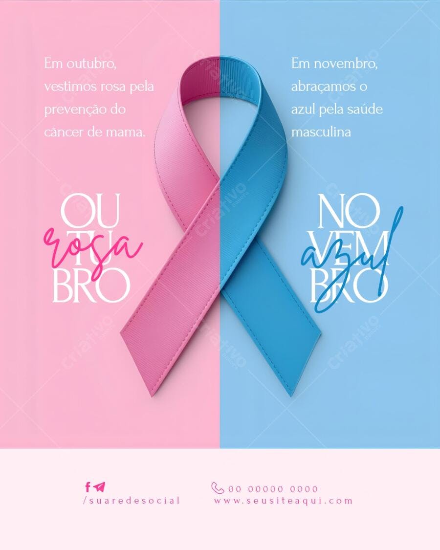 Post Instagram Outubro Rosa e Novembro Azul Editável no Canva