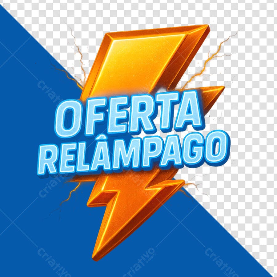 Selo 3D promocional relâmpago laranja e azul