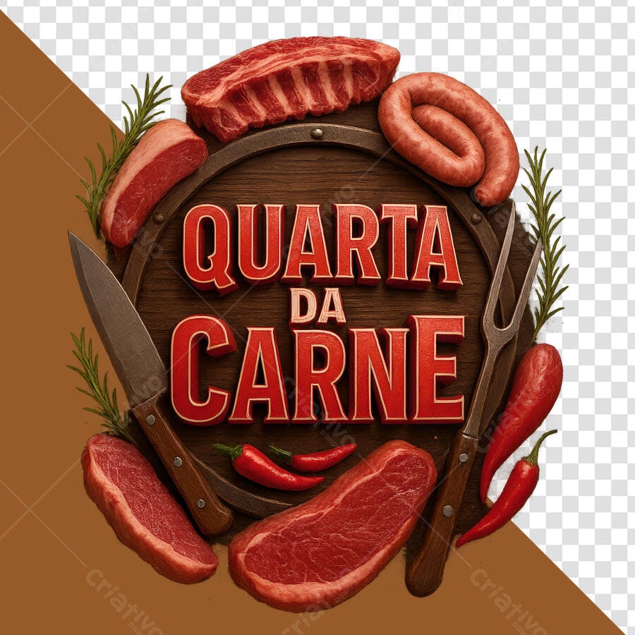 Selo 3D Churrasco Vermelho e Marrom