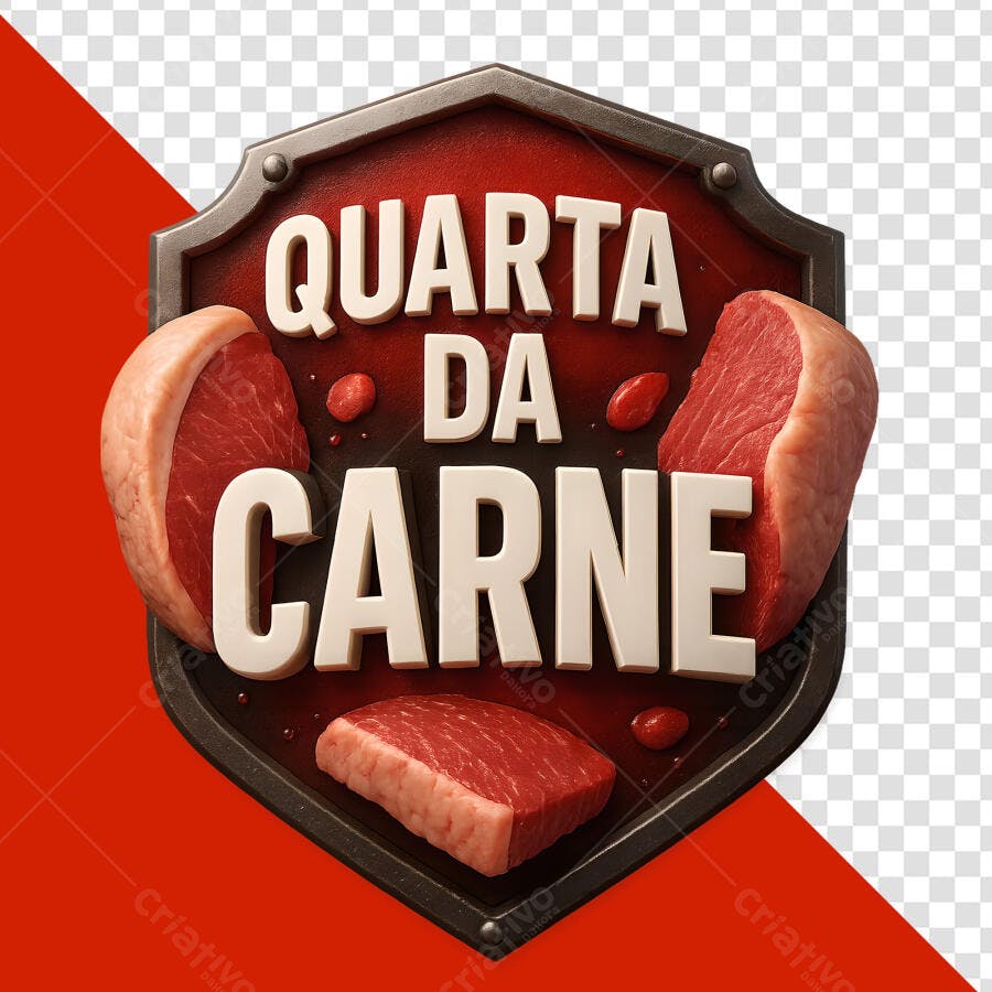 Selo 3D promocional açougue vermelho e carne