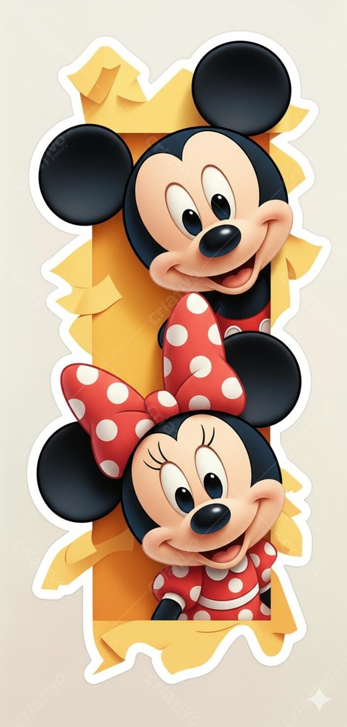 Mickey e Minnie Mouse em fundo amarelo