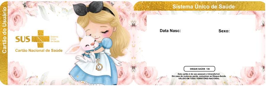 Cartão SUS Alice no País das Maravilhas Editável no Canva