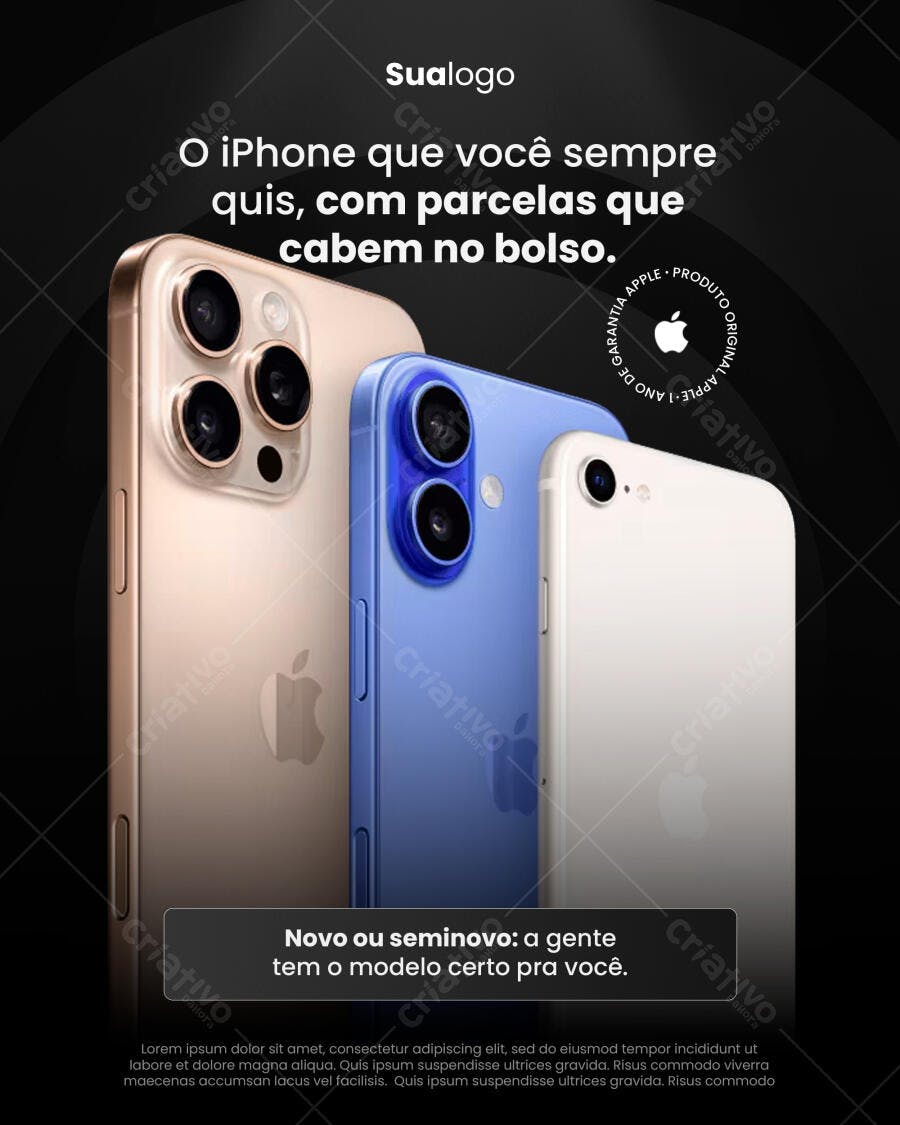 Anúncio iPhone Novo e Seminovo PSD Editável