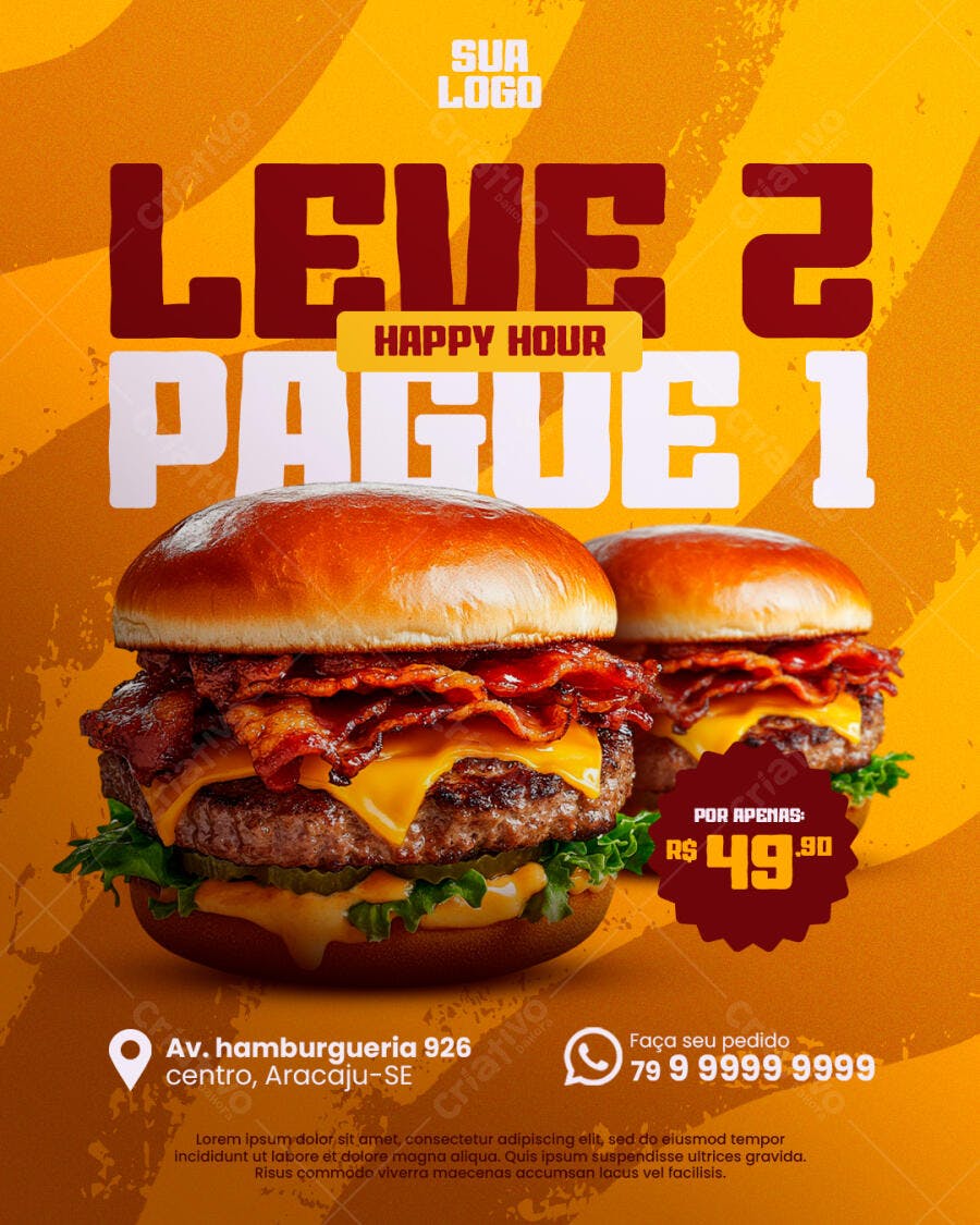 Flyer Happy Hour Hamburgueria PSD Editável