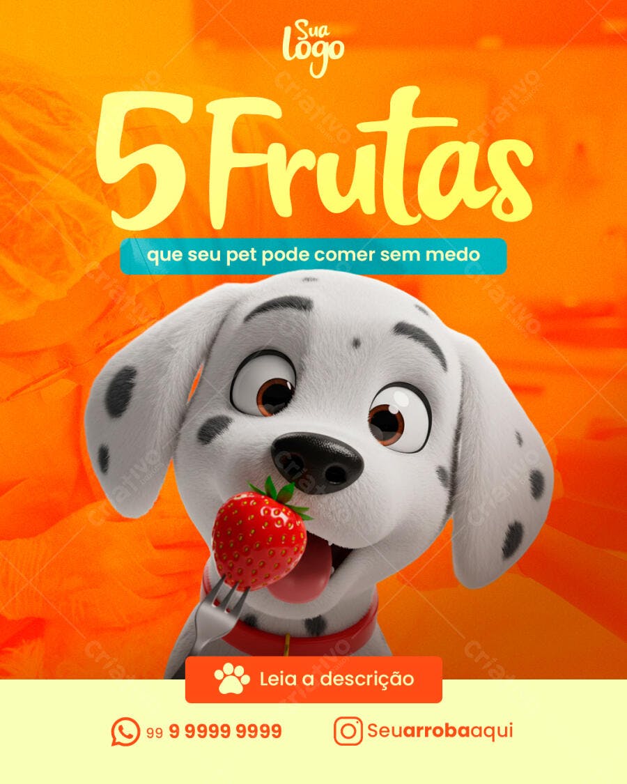 Flyer para Pet Shop com 5 Frutas PSD Editável