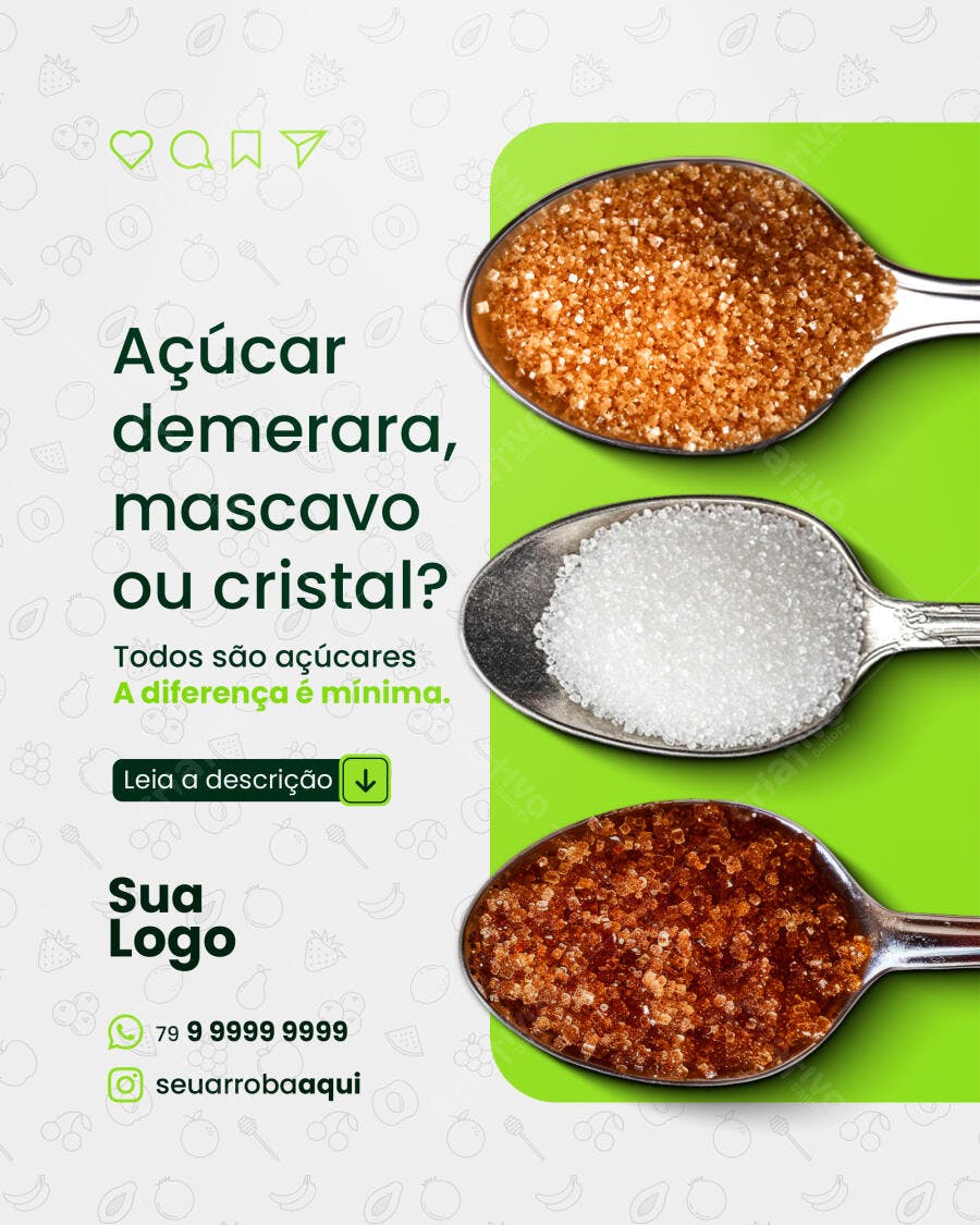 Post para Redes Sociais sobre Tipos de Açúcar PSD Editável