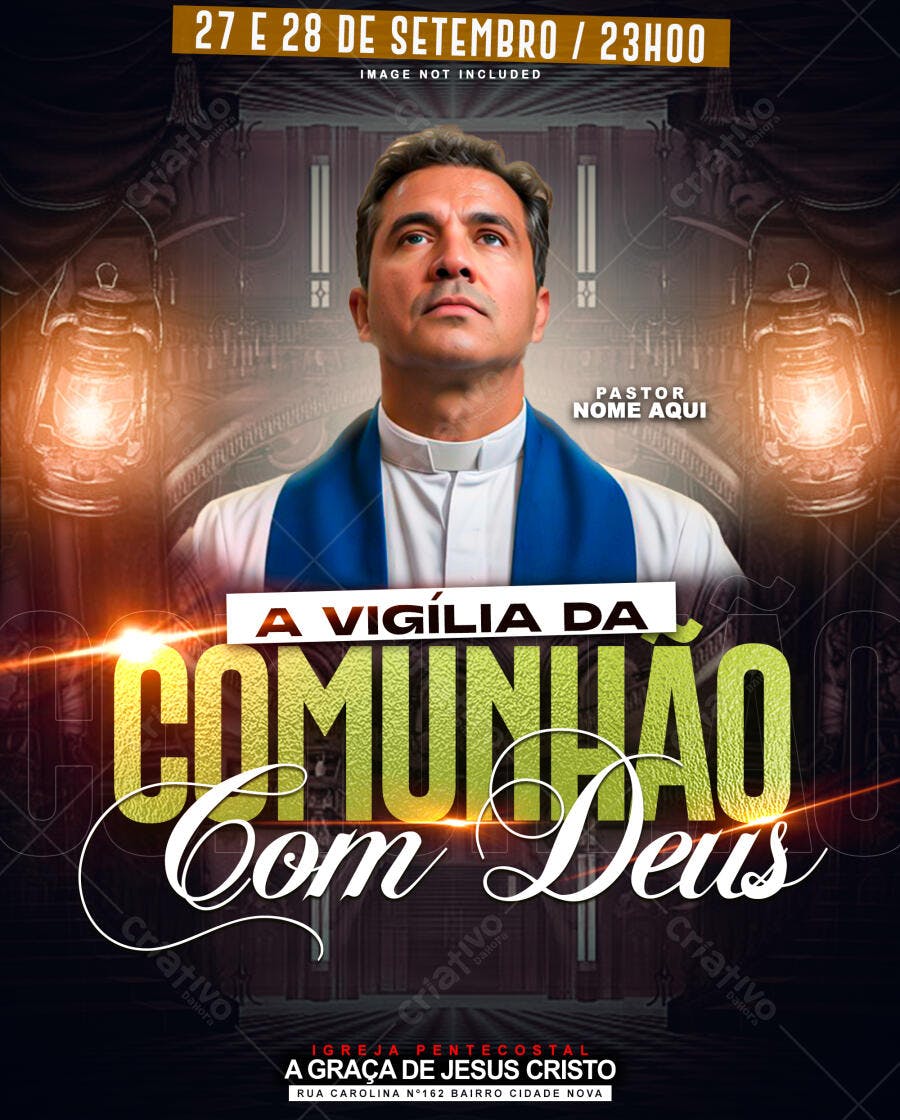 Flyer para Vigília da Comunhão com Deus PSD Editável