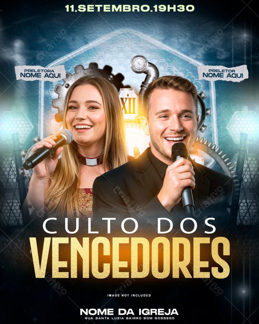 Flyer para Culto dos Vencedores PSD Editável