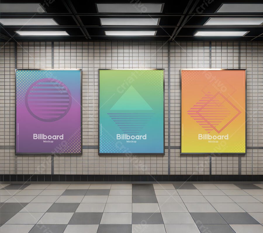 Mockup de Três Outdoors em Metrô com Design Moderno