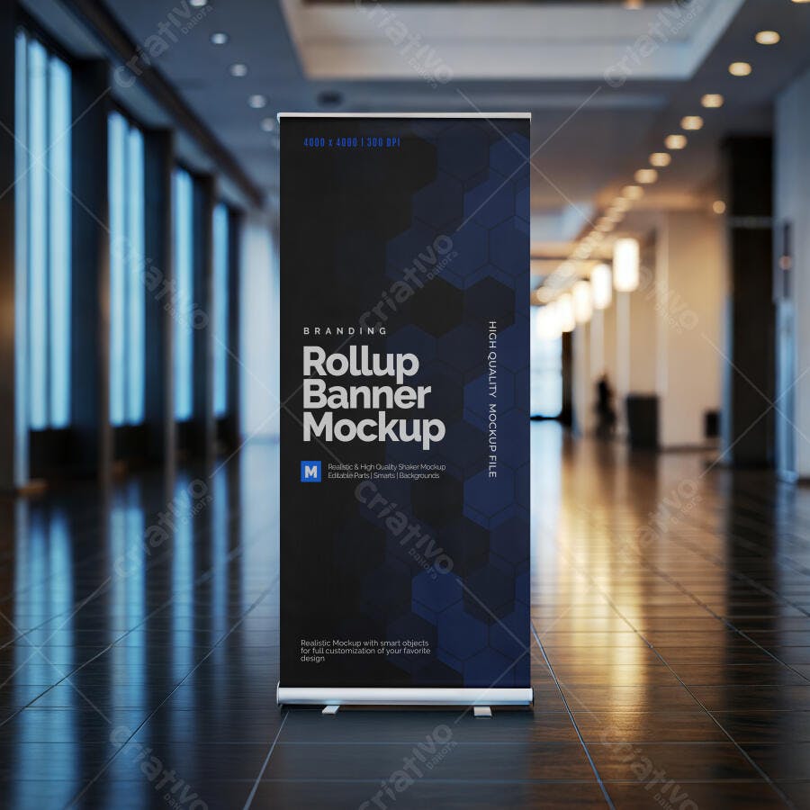 Mockup de Banner Rollup Moderno em Hall