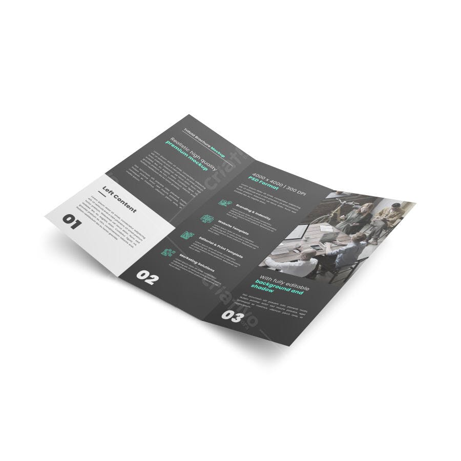 Mockup de Panfleto Tri-Fold Realista em Cinza Escuro