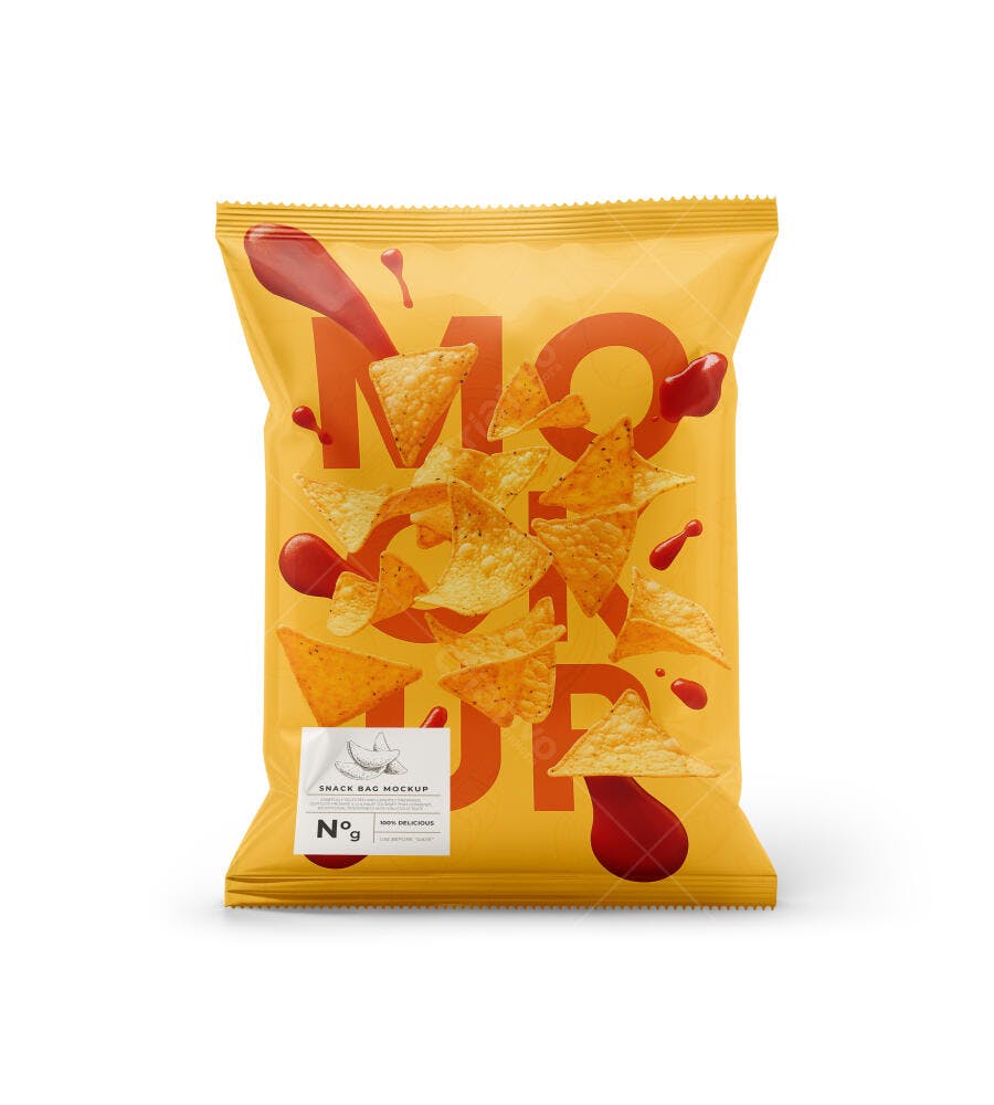 Mockup de Embalagem de Salgadinhos com Design Moderno