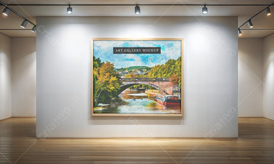 Mockup de Quadro em Galeria de Arte com Paisagem Pinturesca