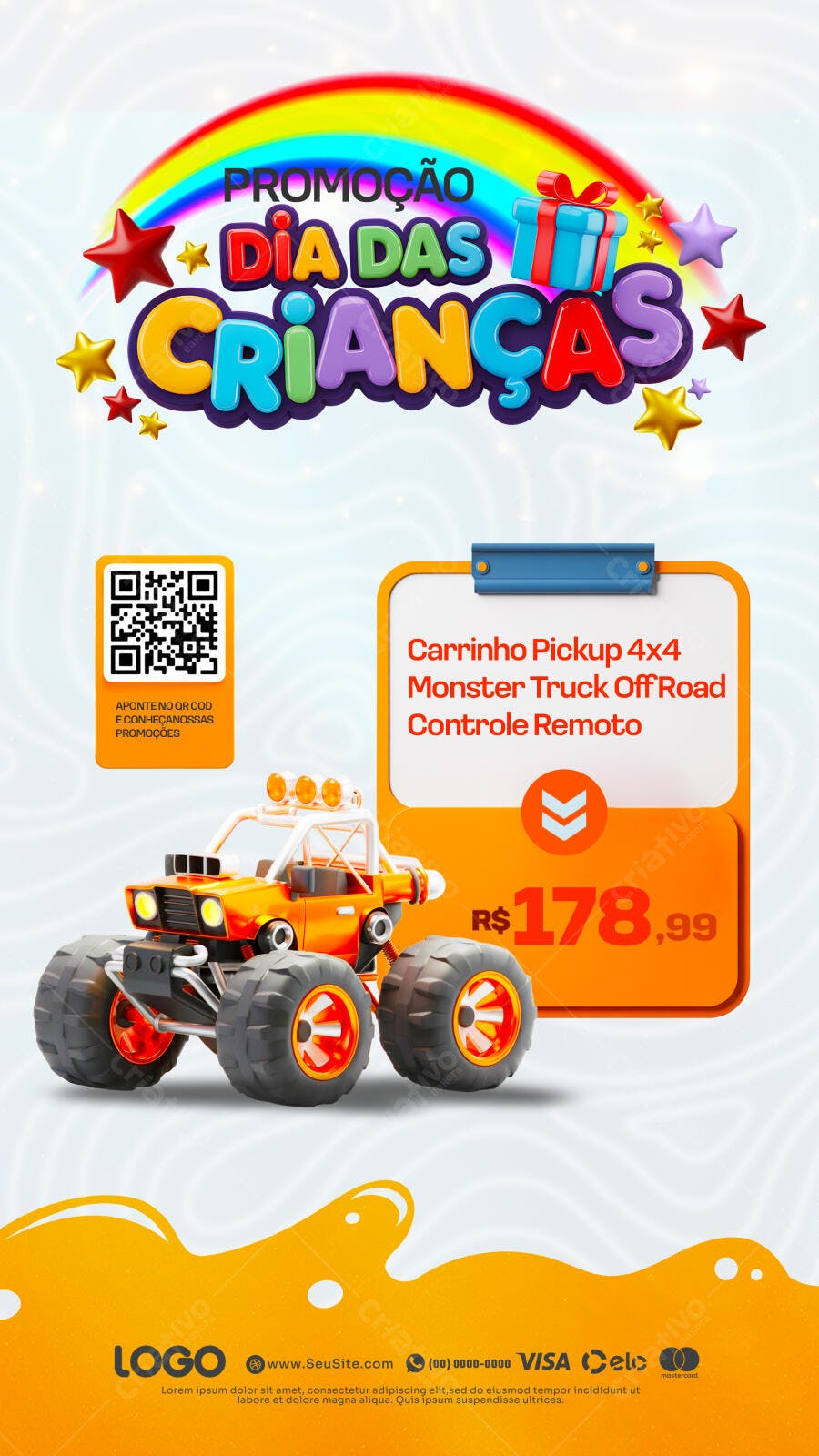 Flyer Dia das Crianças com Monster Truck PSD Editável