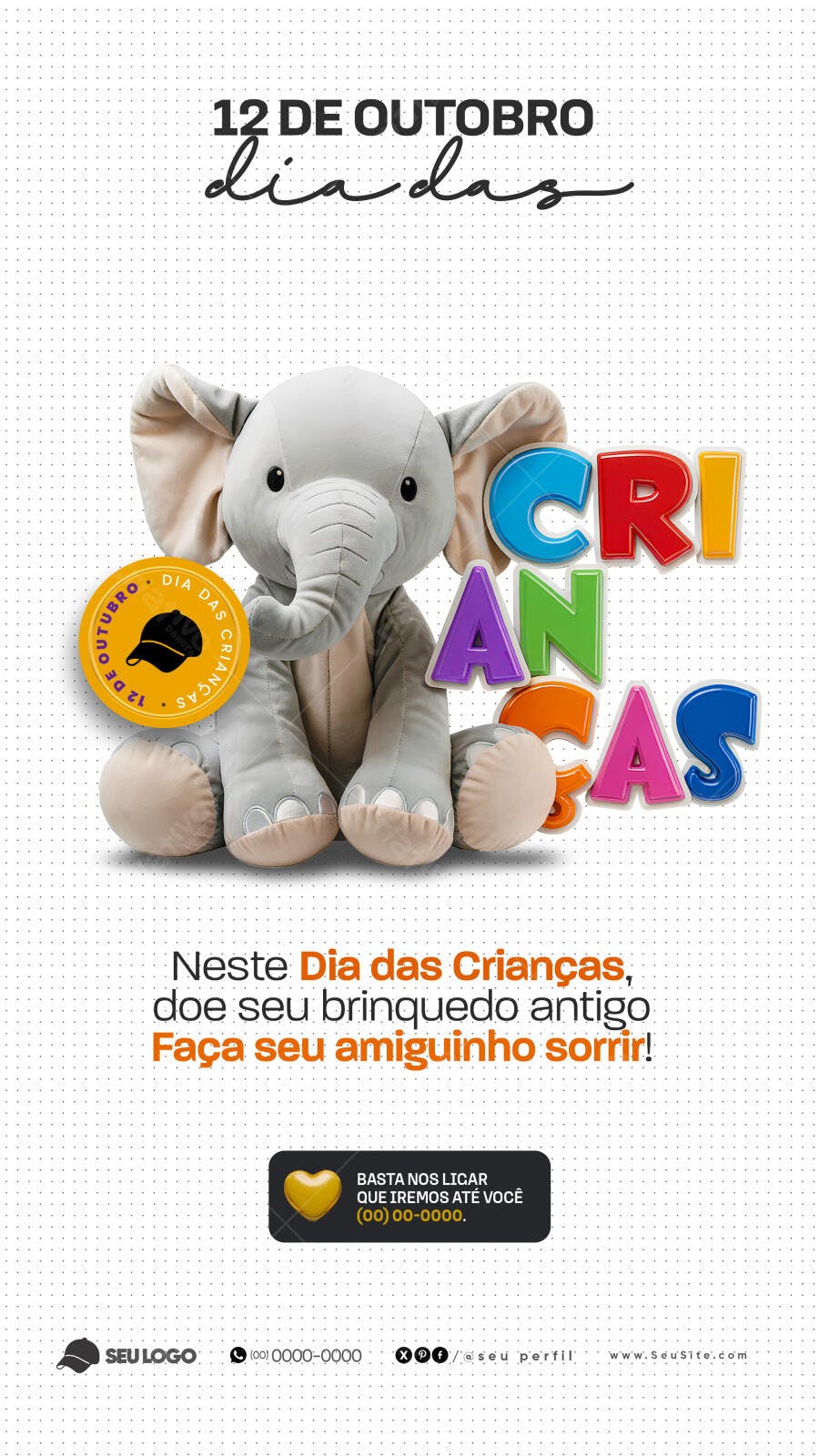 Flyer Dia das Crianças com Elefante PSD Editável